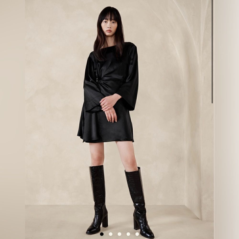 Banana Republic Black Mini Satin Dress Size Small Petite